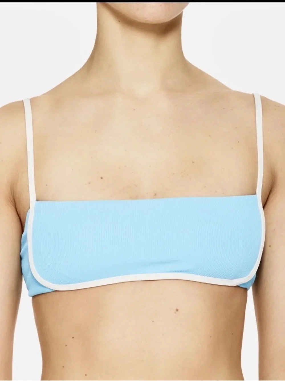 NWT L Space Hazel Swim Top in Seaspray Blue / Cream , Ribbed Bikini